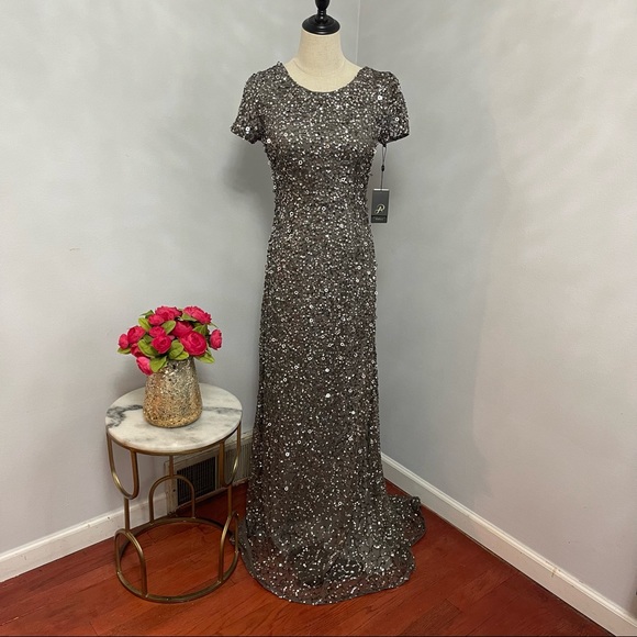 # Adrianna Papell Sequined & Embellished Scoop Back Long Dress - Picture 14 of 17